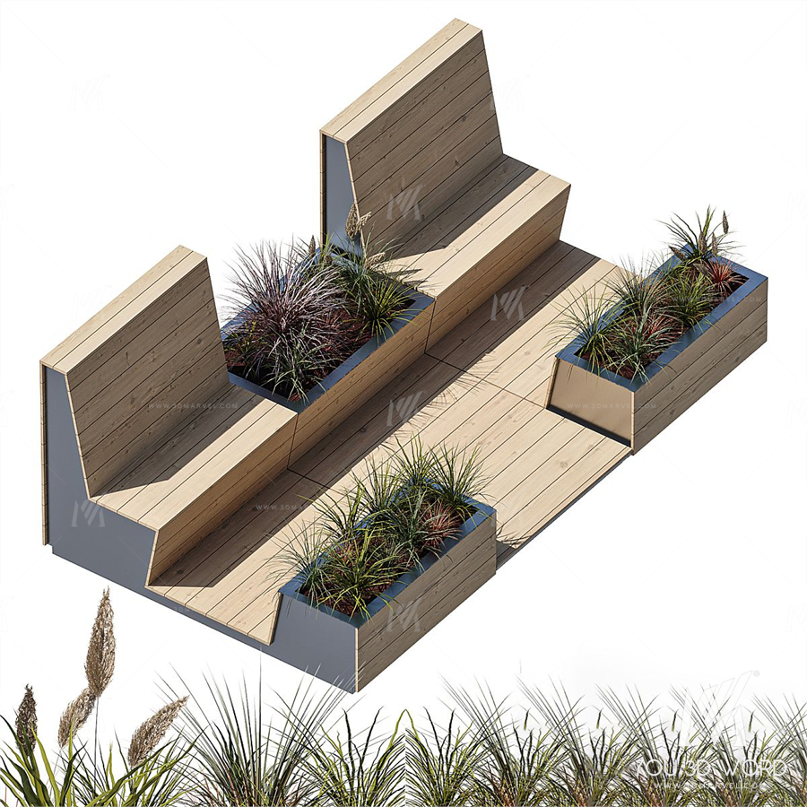 Parklet with two benches
